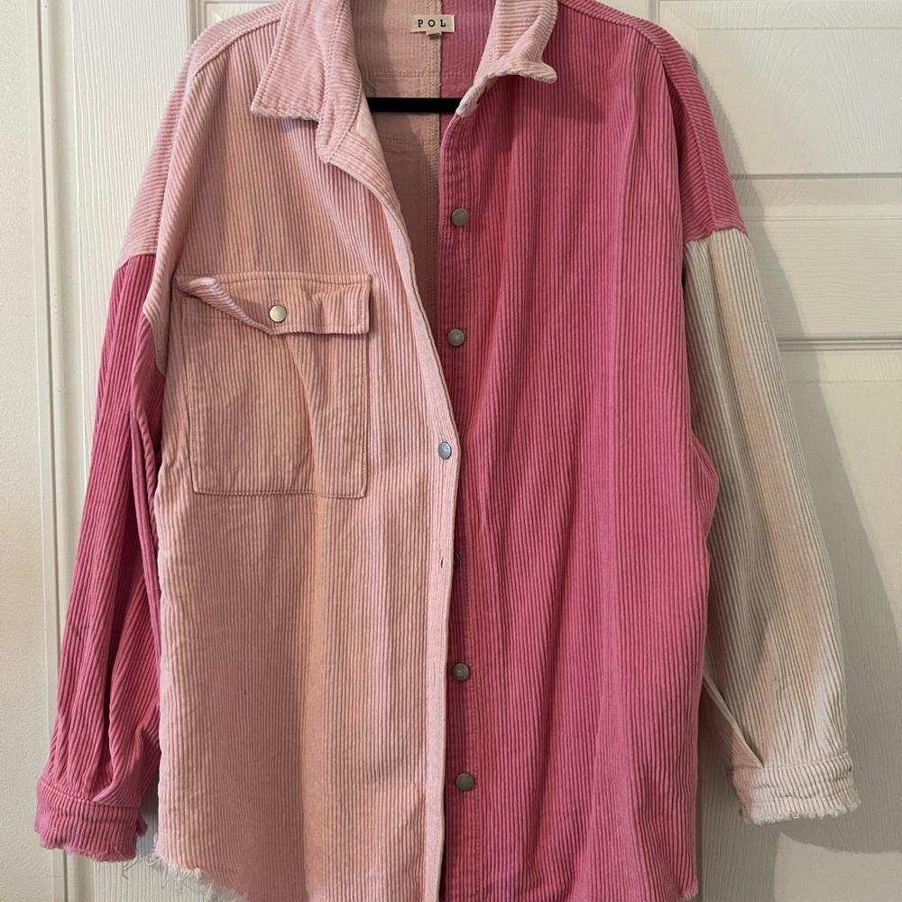 Pink and Cream Corduroy Button-Up Shirt